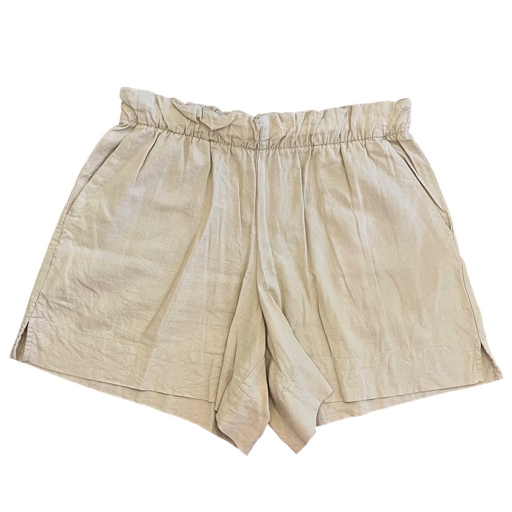 Gap Linen Pull On Shorts‎ Medium Khaki Elastic Waist Rayon Modest 5" Inseam
